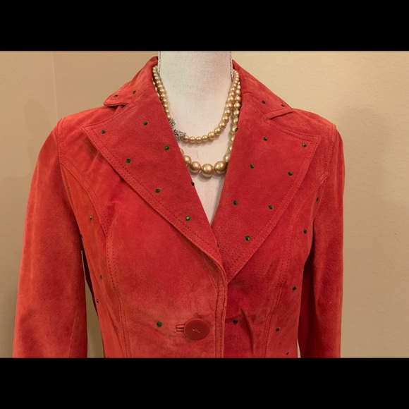 Mark Alan Red Leather w. Green Crystals Jacket NWT - Picture 2 of 8